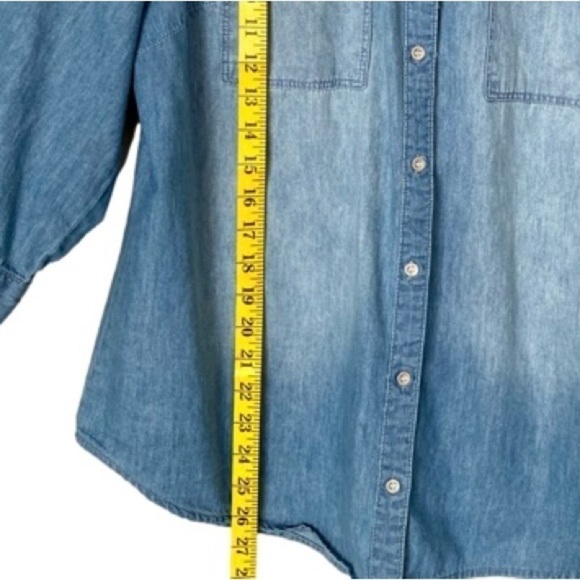 GLORIA VANDERBILT Chambray Shirt Butterfly Medley Embroidered Blue Women Size L - Picture 11 of 16